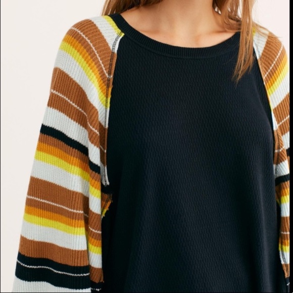 🌈NWT🌈 FP Black Rainbow Stripe Balloon Sleeve Top - Picture 4 of 15